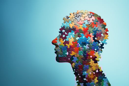 A human head is made of puzzle pieces. AI Generated photo