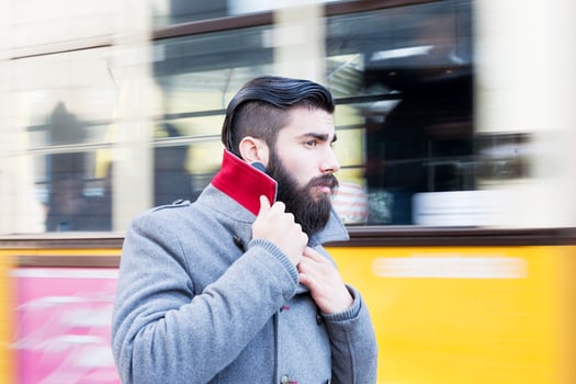 portrait of young hipsters businessman around a modern city photo