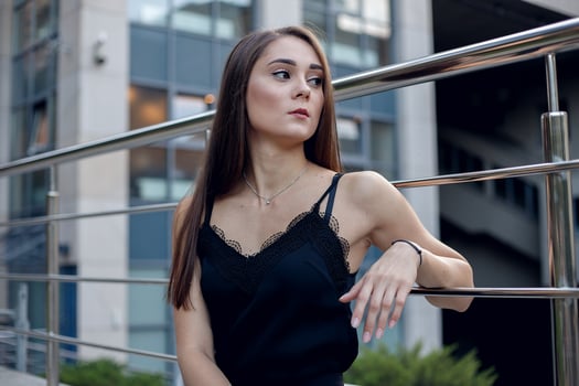 Modern business woman in the office with copy space photo