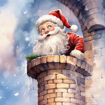 Funny Christmas watercolor illustration of the Santa Claus photo