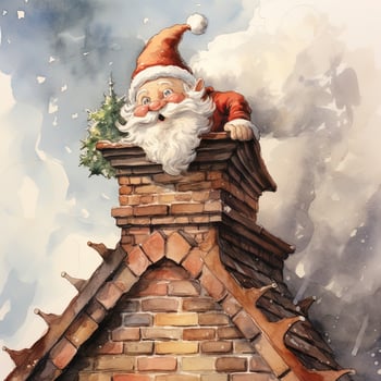 Funny Christmas watercolor illustration of the Santa Claus photo