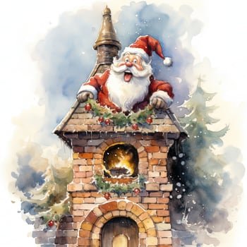 Funny Christmas watercolor illustration of the Santa Claus photo
