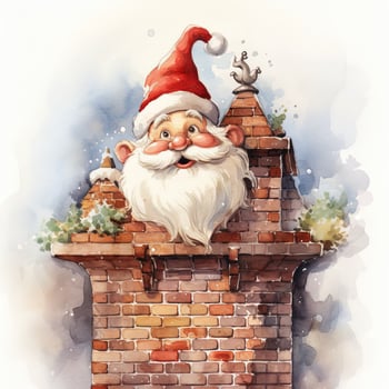 Funny Christmas watercolor illustration of the Santa Claus photo