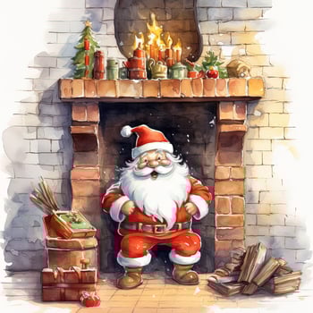 Funny Christmas watercolor illustration of the Santa Claus photo