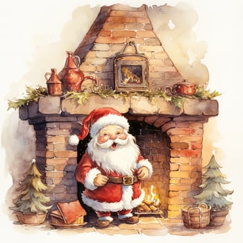 Funny Christmas watercolor illustration of the Santa Claus photo