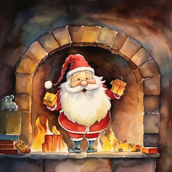 Funny Christmas watercolor illustration of the Santa Claus photo