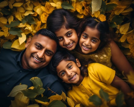 an indian family poses for a portrait in autumn leaves generative ai photo