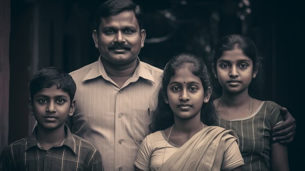 an indian man and his family pose for a photo generative ai