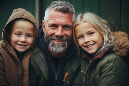 an older man and two children are smiling for the camera generative ai photo