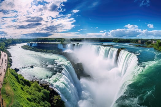 Niagara Falls, Ontario, Canada. Panoramic view from Canadian side, Niagara Falls panoramic view in summer. Ontario, Canada, AI Generated photo