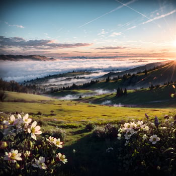 Flower Hill Scenery Background Ai Generative photo
