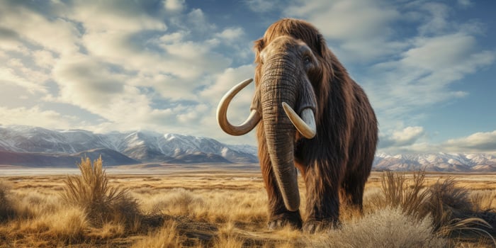 Majestic mammoth in natural habitat. AI generative. photo