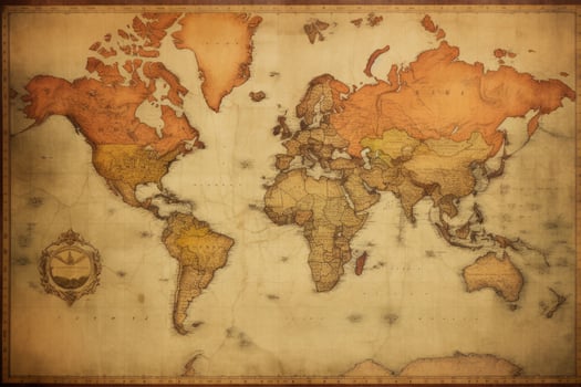 old map of the world on old vintage paper with grunge texture, Old Antique World Map on Mercators Projection, AI Generated photo