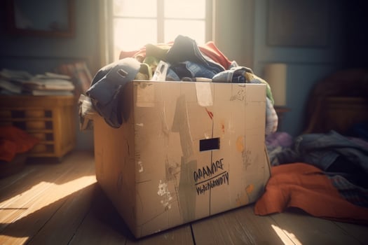 Cardboard box with recycling clothing storage. Generate ai photo