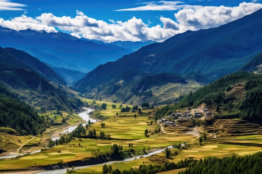 View of the rice terraces of Sichuan Province, China, Panorama top view of Paro valley landscape, Bhutan, AI Generated photo