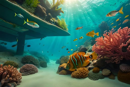 a coral reef with fish and corals. AI-Generated photo