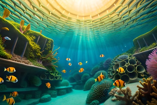 an underwater scene with fish and coral. AI-Generated photo