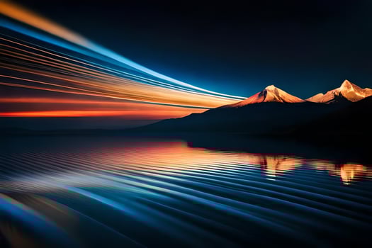a mountain at sunset with light trails. AI-Generated photo