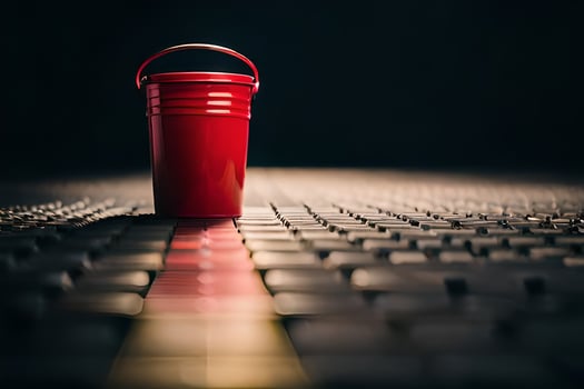 a red bucket sitting on a road. AI-Generated photo