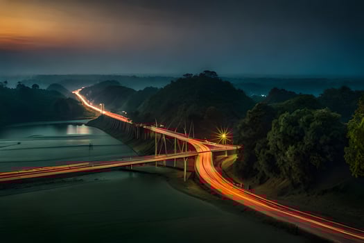 a long exposure photo of a bridge over a river. AI-Generated