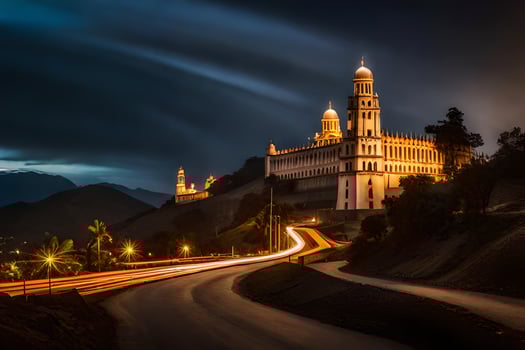 the night sky over a city with a cathedral in the background. AI-Generated photo