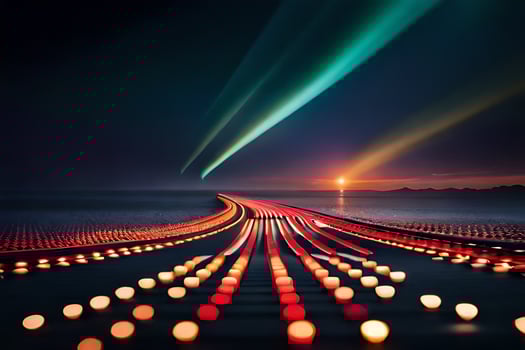 a long exposure photograph of lights on the road. AI-Generated photo