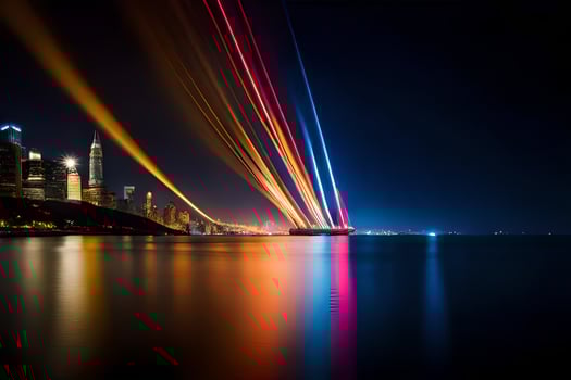 a long exposure photograph of a city skyline at night. AI-Generated photo