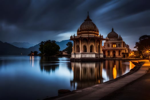 the temple at night in udaipur, india. AI-Generated photo