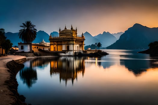 the golden temple in the middle of the lake. AI-Generated photo