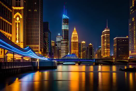 the chicago skyline at night. AI-Generated photo