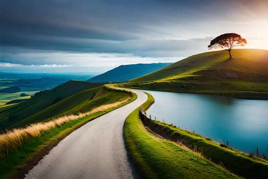 the road to the sunset. AI-Generated photo