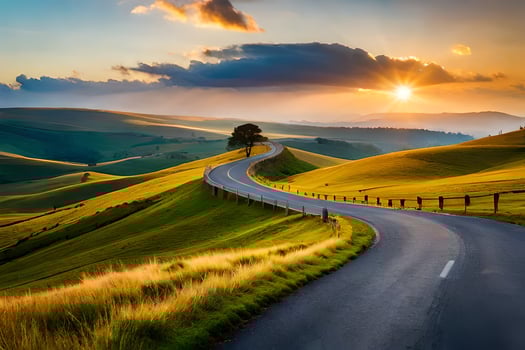 the road to the sunset. AI-Generated photo