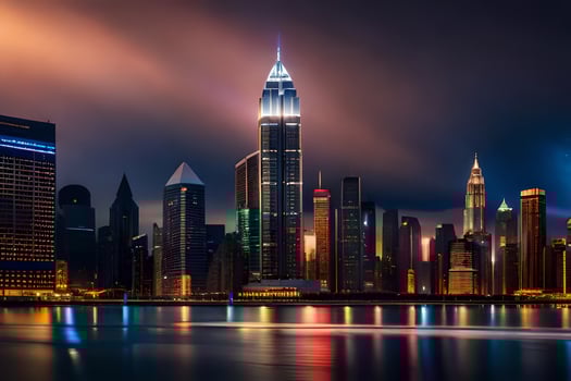 the city skyline at night with a stormy sky. AI-Generated photo