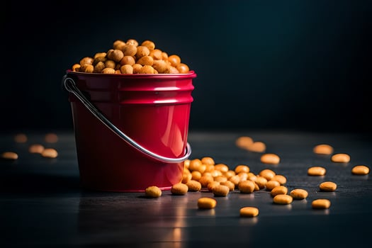 a bucket of soybeans on a dark table. AI-Generated photo