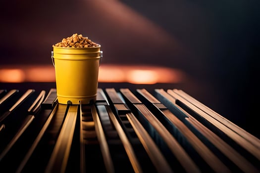 a bucket of popcorn on a grill. AI-Generated photo