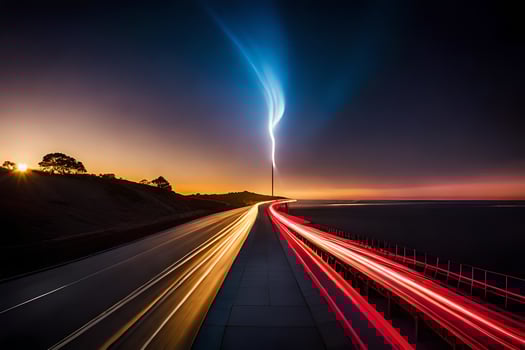 a long exposure photograph of a car driving on a highway. AI-Generated photo