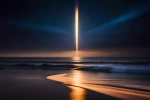 a long line of light is seen on the beach. AI-Generated photo