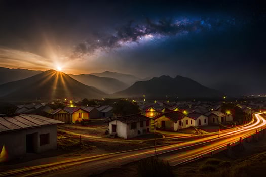 the milky way over a town at night. AI-Generated photo