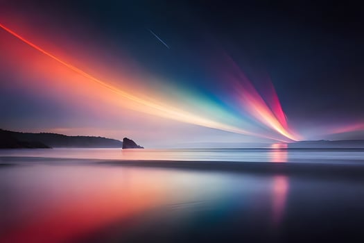 a colorful light beam is seen in the sky above the ocean. AI-Generated photo