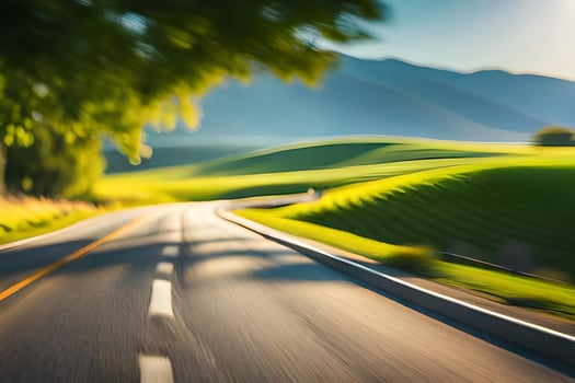 a blurry image of a road in the countryside. AI-Generated photo