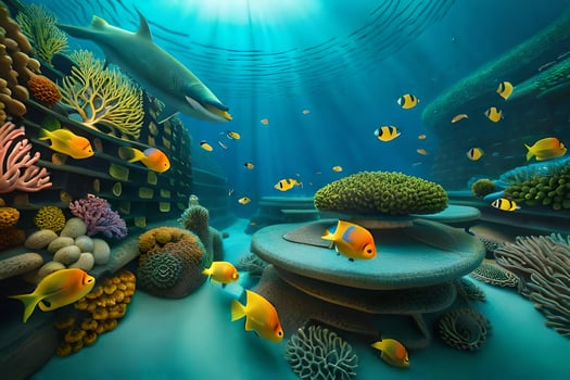underwater scene with coral reefs and fish. AI-Generated photo