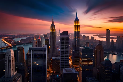 the city skyline at sunset in new york. AI-Generated photo