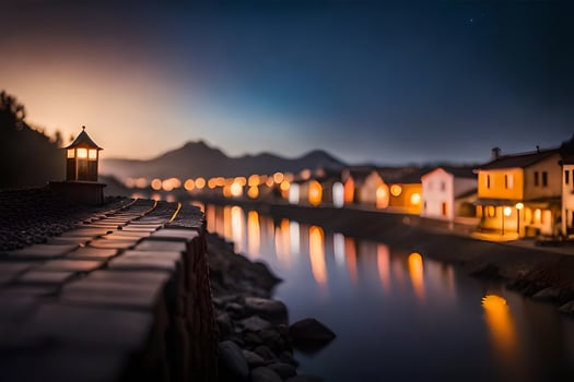 photo wallpaper the sky, water, houses, the night, the river, the city, the. AI-Generated