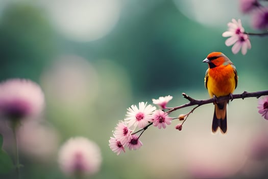 AI generated photo wallpaper the sky, flowers, birds, spring, the bird, spring, flowers, the