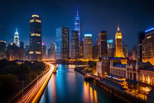 the chicago skyline at night. AI-Generated photo