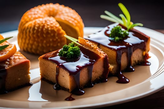 three pieces of cheesecake on a plate. AI-Generated photo