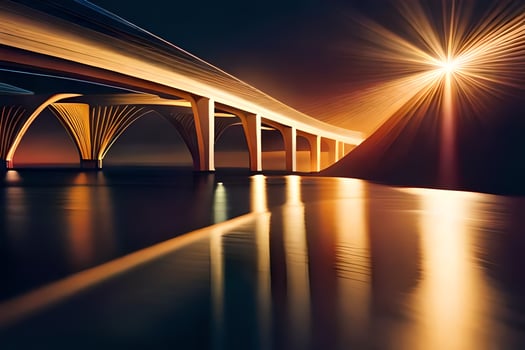 a long exposure photograph of a bridge at night. AI-Generated photo