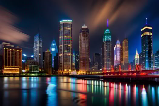 the chicago skyline at night. AI-Generated photo