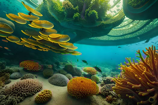 a coral reef with many different types of fish. AI-Generated photo