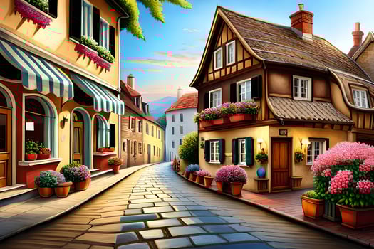 an illustration of a street in a small town. AI-Generated photo